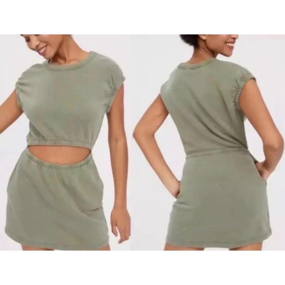 OFFLINE‎ by Aerie Cut-Out Mini Dress Large Olive Green French Terry Womens